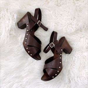 Italian Shoemakers Breanna Heel Leather and Wood size 9.5 Brown